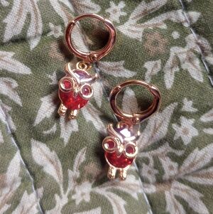 Gold and Orange Owl Earrings